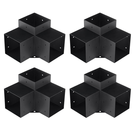 Pergola Bracket Kit 152x152mm, 4pcs 3-Way Heavy Duty Corner Bracket Woodworks DIY Post Base Kit, Easy Installation Wooden Beams for Gazebos, Patio Pergolas, Log Cabin Outdoor Pergola Hardware