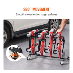 Car Dolly Rack, Storage Rack with 360° Rotatable Wheels, Hydraulic Ratchet Trolley Jack Stand Organizer, Jack Stands Holder Storage Rack, 4-Dolly Capacity, Compatible with Most Dollies