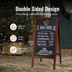 VEOVR A Frame Chalkboard Sign, 50x102 cm Double-Sided Sidewalk Signs, Freestanding Vintage Wooden Chalk Board with Chalks & Magnetic Eraser, Rustic Brown Outdoor Sandwich Board Kitchen Home Wedding