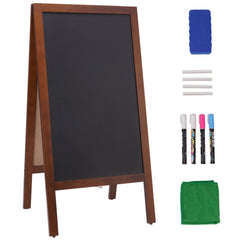 VEOVR A Frame Chalkboard Sign, 50x102 cm Double-Sided Sidewalk Signs, Freestanding Vintage Wooden Chalk Board with Chalks & Magnetic Eraser, Rustic Brown Outdoor Sandwich Board Kitchen Home Wedding