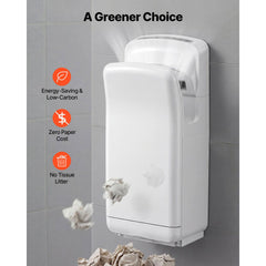 Vertical Hand Dryer, Hand Dryers with HEPA Filter, 19000 RPM High-Speed Motor, Dual-Side Airflow, ABS Sturdy Automatic Air Wall Mount Fast Drying for Commercial Bathrooms Modern Home, White