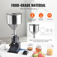 Pneumatic Paste Liquid Filling Machine, 5-50ml Bottle Filler, Bottle Filling Machine, Stainless Steel Liquid Filler with Pedal for Milk Water Juice Essential Oil Shampoo Cosmetic Honey Lotion