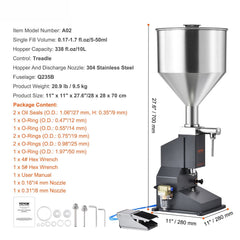 Pneumatic Paste Liquid Filling Machine, 5-50ml Bottle Filler, Bottle Filling Machine, Stainless Steel Liquid Filler with Pedal for Milk Water Juice Essential Oil Shampoo Cosmetic Honey Lotion