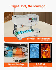 Continuous Bag Band Sealing Machine, 6-12 mm Sealing Width, Vertical Band Sealer Machine with Digital Temperature Control, Carbon Steel Bag Sealer for 0.02-0.8 mm Plastic Bags Films Membrane