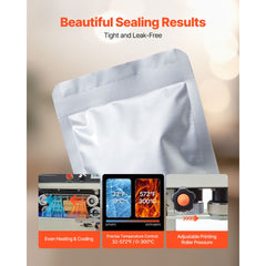 Continuous Bag Band Sealing Machine, 6-12 mm Seal Width, Vertical Band Sealer Machine with Roller Printing , Temp & Speed Adjustable, Commercial Heat Sealer Machine for 0.03-0.8 mm Plastic Bags