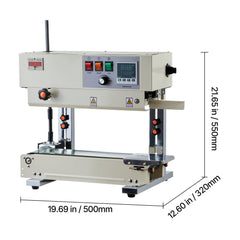 Continuous Bag Band Sealing Machine, 6-12 mm Seal Width, Vertical Band Sealer Machine with Roller Printing , Temp & Speed Adjustable, Commercial Heat Sealer Machine for 0.03-0.8 mm Plastic Bags