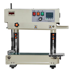 Continuous Bag Band Sealing Machine, 6-12 mm Seal Width, Vertical Band Sealer Machine with Roller Printing , Temp & Speed Adjustable, Commercial Heat Sealer Machine for 0.03-0.8 mm Plastic Bags