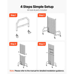 Grid Wall Panel, 600 x 1640 mm Wire Grid Panels Display Rack, Movable Art Display Shelf with Wheels and 10 Hooks, Black Carbon Steel Gridwall for Craft Show, Decoration, Storage, Notice Board