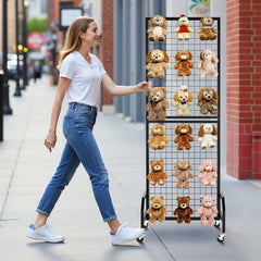 VEVOR Grid Wall Panel, 600 x 1640 mm Wire Grid Panels Display Rack, Movable Art Display Shelf with Wheels and 10 Hooks, Black Carbon Steel Gridwall for Craft Show, Decoration, Storage, Notice Board