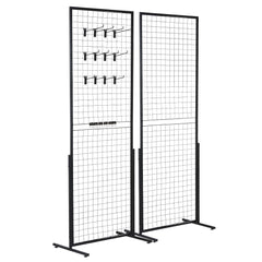 2' x 5.6' Grid Wall Panels Tower, 2 Packs Wire Gridwall Display Racks with T-Base Floorstanding, Double Side Gridwall Panels for Art Craft Shows, Retail Display with Extra Clips and Hooks