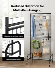 2 Packs Grid Wall Panels, 898 x 1798 mm Wire Grid Panels Display Rack, Movable Art Display Shelf with Wheels & 10 Hooks, Black Carbon Steel Gridwall for Craft Show, Decor, Storage, Notice Board