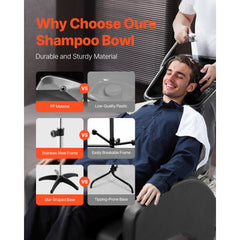 Portable Shampoo Bowl, Shampoo Sink with Adjustable Height & Angle, Salon Hair Wash Sink with Drain Hose and Star-Shaped Support Base for Barbershop Beauty Spa Center Home Use