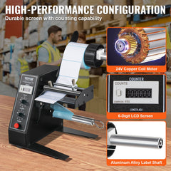 Automatic Label Dispenser, Width 15-125 mm, Length 3-150 mm, Automatic Label Stripper Label Separating Machine, Speed Adjustable Label Applicator, Auto Counting 0-999999 for Various Label Sizes