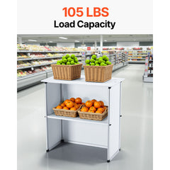 Portable Tradeshow Podium Table, 785 x 380 x 1815 mm, Display Exhibition Counter Stand Booth Fair with Wall, Foldable Promotion Retail Bar Table Pop Up Podium with Storage Rack/Carrying Bag