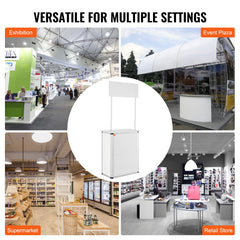 Portable Tradeshow Podium Table, 785 x 380 x 1815 mm, Display Exhibition Counter Stand Booth Fair with Wall, Foldable Promotion Retail Bar Table Pop Up Podium with Storage Rack/Carrying Bag