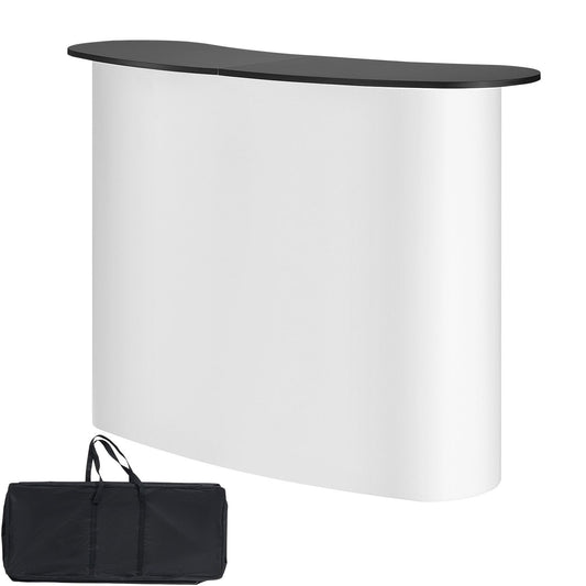 Portable Tradeshow Podium Table, 1300 x 465 x 950 mm, Display Exhibition Counter Stand Booth Fair with Wall, Foldable Promotion Retail Bar Table Pop Up Podium with Storage Rack, Carrying Bag