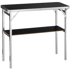 Folding Portable Bar Table, Tradeshow Podium Table for Indoor, Outdoor, Party, Picnic, Exhibition, Includes Carrying Case, Storage Shelf and Black Skirt, 38.39" x 15.16" x 34.25“