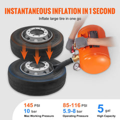 Tire Bead Seater, 5 Gal/19L Air Tire Bead Blaster with Pressure Gauge & Handle, 145 PSI Seating Tool Inflator Tank, 85-116 PSI Operating Pressure for Car Truck ATV