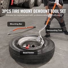 Tire Mount Demount Tool, 571-622 mm Manual Steel Tire Changer Mount Demount Removal Tool, with Extra Bead Holder, Tubeless Truck Bead Breaker, 3 PCS Tire Changing Tools, Orange