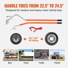Tire Mount Demount Tool, 571-622 mm Manual Steel Tire Changer Mount Demount Removal Tool, with Extra Bead Holder, Tubeless Truck Bead Breaker, 3 PCS Tire Changing Tools, Orange