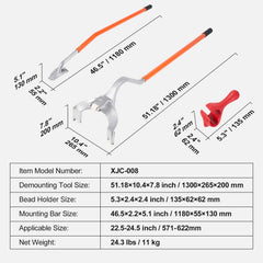Tire Mount Demount Tool, 571-622 mm Manual Steel Tire Changer Mount Demount Removal Tool, with Extra Bead Holder, Tubeless Truck Bead Breaker, 3 PCS Tire Changing Tools, Orange