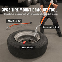 Tire Mount Demount Tool, 571-622 mm Manual Steel Tire Changer Mount Demount Removal Tool, with Extra Bead Holder, Tubeless Truck Bead Breaker, 3 PCS Tire Changing Tools, Orange