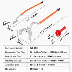 Tire Mount Demount Tool, 571-622 mm Manual Steel Tire Changer Mount Demount Removal Tool, with Extra Bead Holder, Tubeless Truck Bead Breaker, 3 PCS Tire Changing Tools, Orange