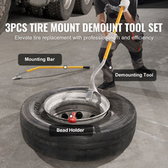 Tire Mount Demount Tool, 571- 622 mm Manual Steel Tire Changer Mount Demount Removal Tool, with Extra Bead Holder, Tubeless Truck Bead Breaker, 3 PCS Tire Changing Tools, Orange