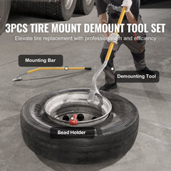 Tire Mount Demount Tool, 571- 622 mm Manual Steel Tire Changer Mount Demount Removal Tool, with Extra Bead Holder, Tubeless Truck Bead Breaker, 3 PCS Tire Changing Tools, Orange