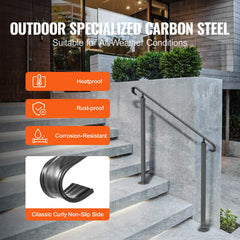 Handrails for Outdoor Steps, Wrought Iron Handrail for 1-3 Steps, Adjustable Stair Railing, Black Front Porch Hand Rail for Concrete and Wooden Stairs