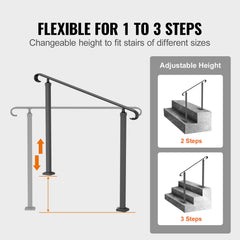 Handrails for Outdoor Steps, Wrought Iron Handrail for 1-3 Steps, Adjustable Stair Railing, Black Front Porch Hand Rail for Concrete and Wooden Stairs