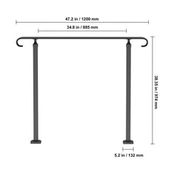 Handrails for Outdoor Steps, Wrought Iron Handrail for 1-3 Steps, Adjustable Stair Railing, Black Front Porch Hand Rail for Concrete and Wooden Stairs