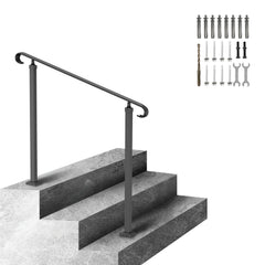Handrails for Outdoor Steps, Wrought Iron Handrail for 1-3 Steps, Adjustable Stair Railing, Black Front Porch Hand Rail for Concrete and Wooden Stairs