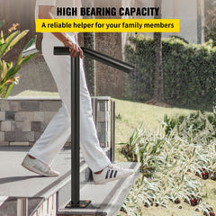 Single Post 1-2, Black Steel Railing 441LBS Capacity Baking Varnish Iron Stairs Stylish Handrails for Outdoor Steps with Expansion Bolts & Drill Bit