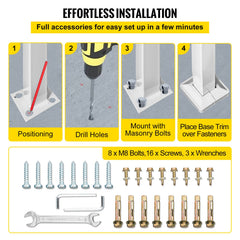 3-Step Handrails for Outdoor Steps Fits 1 or 3 Steps Matte White Stair Rail Wrought Iron Handrail with Installation Kit Hand Rails for Outdoor Step