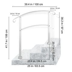 3-Step Handrails for Outdoor Steps Fits 1 or 3 Steps Matte White Stair Rail Wrought Iron Handrail with Installation Kit Hand Rails for Outdoor Step