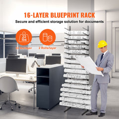 Blueprint Storage Rack, Hanging Poster Display Rack 16-Tier, Vertical Blueprint Roll File Holder 2 Rolls/tire, Roll File Storage Rack for Blueprint Map Poster