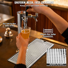 Beer Drip Tray, 304 Stainless Steel Kegerator Drip Trays with 4 Non-Slip Rubber Pads and Detachable Cover, Heat / Cold Resistant Beer Tower Drip Pan for Bar Restaurant Coffee Shop Home