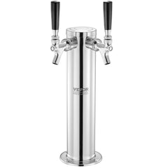 Kegerator Tower Kit, Dual Taps Beer Conversion Kit, Stainless Steel Keg Beer Tower Dispenser with Dual Gauge W21.8 Regulator & A-System Keg Coupler, Beer Drip Tray for Party Home
