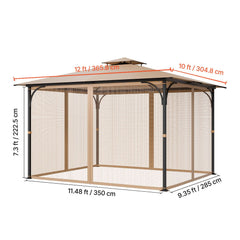 Gazebo Netting Replacement, Fit Most 10 x 12 x 7.3 FT Gazebo, Outdoor Garden Gazebo Net, 4-Panel Sidewall Mesh Gazebo Curtain, Patio Midge Netting with Double Zipper, Canopy Screen (Netting Only)