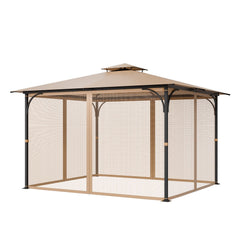 Gazebo Netting Replacement, Fit Most 10 x 12 x 7.3 FT Gazebo, Outdoor Garden Gazebo Net, 4-Panel Sidewall Mesh Gazebo Curtain, Patio Midge Netting with Double Zipper, Canopy Screen (Netting Only)