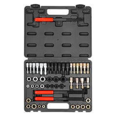 49-Piece Thread Chaser Set, UNC UNF and Metric Thread Restorer Tool, Rethreading Tool Kit with 22 Taps 24 Dies 3 Thread Files Storage Case, Heat Treated Steel, for Mechanics DIY Enthusiasts