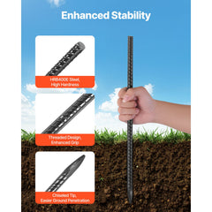 Rebar Stakes, 406.4 mm, Heavy-Duty 11.5 mm Diameter, Straight Galvanized Steel Ground Anchors with Chisel Point End & Rust-Resistant Coating, for Gardening Support, Fence, Camping Tents (16-Pack)