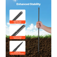 Rebar Stakes, 609.6 mm, Heavy-Duty 12 mm Diameter, Straight Galvanized Steel Ground Anchors with Chisel Point End & Rust-Resistant Coating, for Gardening Support, Fence, Camping Tents (20-Pack)
