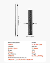 Rebar Stakes, 609.6 mm, Heavy-Duty 12 mm Diameter, Straight Galvanized Steel Ground Anchors with Chisel Point End & Rust-Resistant Coating, for Gardening Support, Fence, Camping Tents (20-Pack)