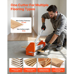 304.8mm Vinyl Floor Cutter, 12mm Thick Laminate Flooring Cutter with Upgraded Labor-Saving Aluminum-Alloy Lever, Telescoping Support Plate, Cuts Certain Engineered Wood, LVT, VCT, SPC, LVP, WPC
