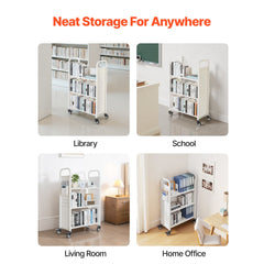 Rolling Library Book Cart, 150 kg Capacity, 77 x 38 x 122 cm Library Cart, Single Sided L-Shaped Shelves with 76.2 mm Lockable Wheels, Book Truck for Home Shelves Office and School, White