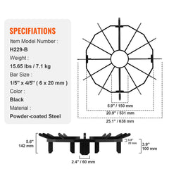 Log Grate, 27 inch Heavy Duty Wheel Fire Grate with 6 Support Legs, Solid Powder-coated Steel Bars, Log Firewood Burning Rack Holder for Wood Stove and Outdoor Camping Fire Pit