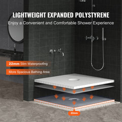 Shower Curb Kit, 914x914mm Shower Pan Kit with 160mm Central Drain, Lightweight EPS Shower Installation Kits with 2 Waterproof Cloths, Shower Pan Slope Sticks Fit for Bathroom