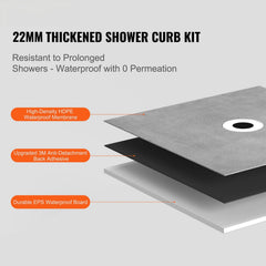 Shower Curb Kit, 914x914mm Shower Pan Kit with 160mm Central Drain, Lightweight EPS Shower Installation Kits with 2 Waterproof Cloths, Shower Pan Slope Sticks Fit for Bathroom